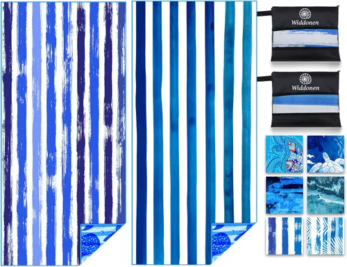 Miniatura 14 de Paquete de 2 toallas de playa de microfibra ligera y fina, sin arena, de secado rápido, absorbentes, compactas, suaves, para piscina, natación