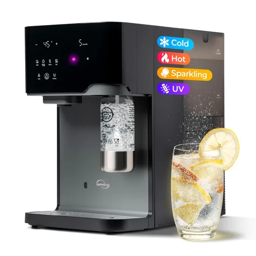 iSpring Fabricante de agua con gas con filtro de agua de ósmosis inversa UV, caliente y fría para encimera, eliminación de PFAS y TDS, monitor TDS