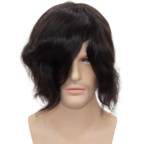 Miniatura 3 de Tupé de cabello humano europeo para hombres, suave, completo, suizo, sistema de reemplazo de cabello, extensiones de cabello de 10 x 8 pulgadas, 1B