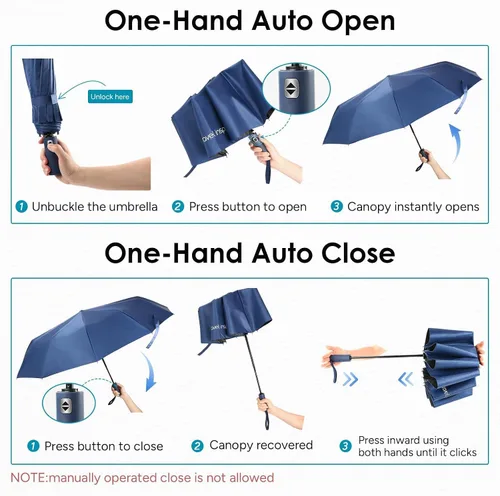 Miniatura 8 de travel inspira Reverse Umbrella Automatic OpenClose, Inverted Folding Umbrella with Reflective Stripes UPF 50+ 99% UV Protection Compact Heavy-Duty