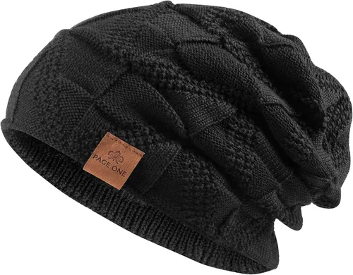 Miniatura 3 de PAGE ONE Mens Winter Slouchy Beanie Warm Fleece Lined Skull Cap Baggy Cable Knit Hat