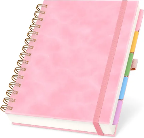 Miniatura 8 de Cuaderno de espiral encuadernado en cuero de tapa dura de 8x10 pulgadas con divisores removibles - Negro - 300 páginas Cuaderno de 5 asignaturas