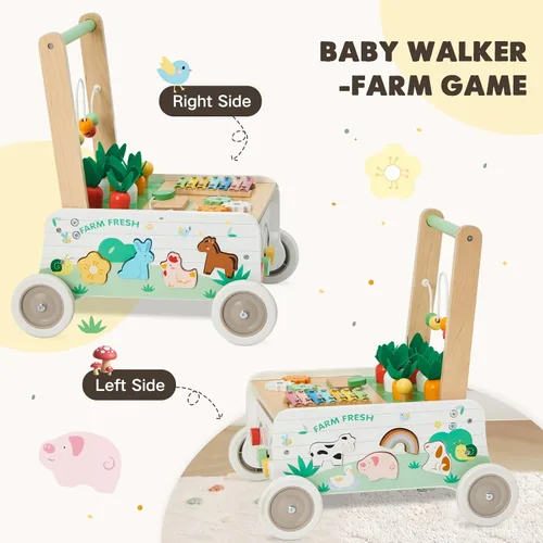 Miniatura 8 de Andador de madera para bebés, caminador de empuje para bebés, caminador de bebé de velocidad ajustable con rueda, centro de actividades para niños