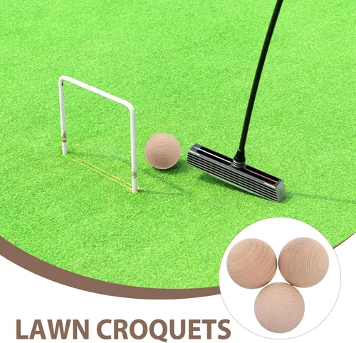 Miniatura 3 de TOYANDONA Juego de 3 pelotas de golf de madera de haya para juegos de césped al aire libre, patio trasero, diversión familiar, bolas redondas