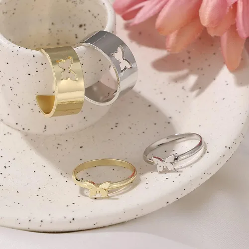 Miniatura 2 de LIU JUN Anillo de mariposa para mujeres y hombres, parejas, a juego, con diseño de luna y estrella, juego de anillos para adolescentes y niñas