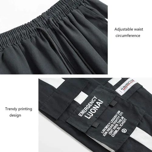 Miniatura 7 de XYXIONGMAO Pantalones deportivos casuales para hombre, pantalones deportivos holgados y casuales de hip hop, pantalones cargo negros para hombre