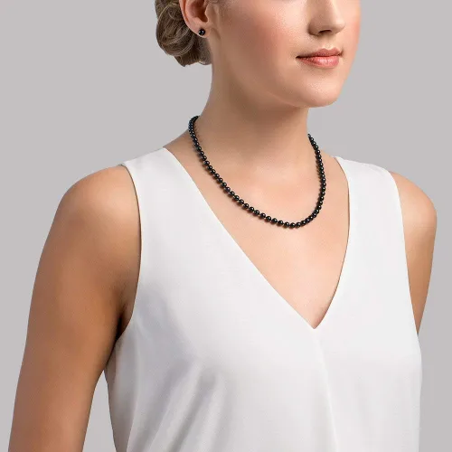 Miniatura 3 de The Pearl Source Collar redondo de oro de 14 quilates de 5.0 a 0.217 in, color negro genuino japonés Akoya de perlas cultivadas en agua salada de 16