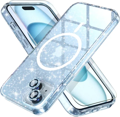Miniatura 53 de Choiche Funda magnética para iPhone 15 Pro Max, funda transparente con purpurina brillante para mujer