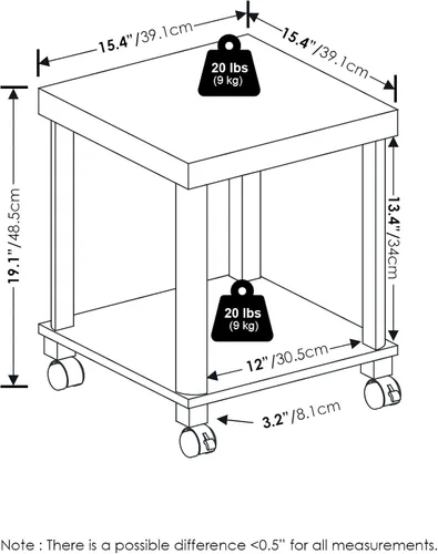 Miniatura 3 de Furinno Turn-N-Tube Mesa auxiliar, mesa auxiliar de mesa de 2 niveles gruesos con ruedas, mesa de noche de montaje sin herramientas, mesa de noche