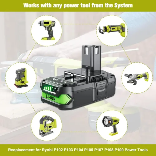 Miniatura 6 de Paquete de 2 paquetes actualizados de 4000 mAh de repuesto para batería Ryobi 18V P107 compatible con batería Ryobi de 18 V ONE+ P102 P103 P104 P105