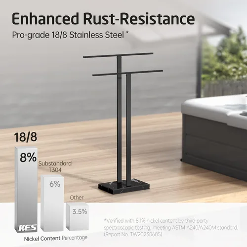 Miniatura 4 de KES Soporte de toallas de pie con base de mármol natural negro, soporte de toallero de 2 niveles para piso de baño, soporte para toallas de baño