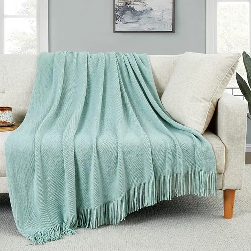 Miniatura 15 de Homiest - Manta decorativa de punto con flecos, manta ligera y suave tejida de acrílico con borlas para sofá, sillón, cama