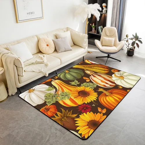 Miniatura 26 de Bonita alfombra de pavo de 3 x 5 para niños y niñas, alfombra de cosecha de Acción de Gracias, alfombra de decoración de otoño antideslizante