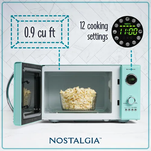 Miniatura 3 de Nostalgia Horno microondas retro para encimera, grande de 800 W, 0.9 pies cúbicos y cafetera Keurig K-Iced de una sola porción, prepara caliente