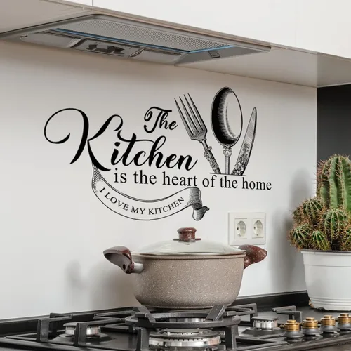 Runtoo La Cocina es el Corazón del Hogar Pegatina de Pared Letras Negras de Tenedor y Cuchillo Frases Adhesivos de Pared Decoración de Pared para
