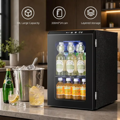 Miniatura 7 de Antarctic Star 18L Mini Fridge Cooler 24Can, Beverage Refrigerator with Quiet Compressor, LED Light,Freestanding Small Fridge with Electronic
