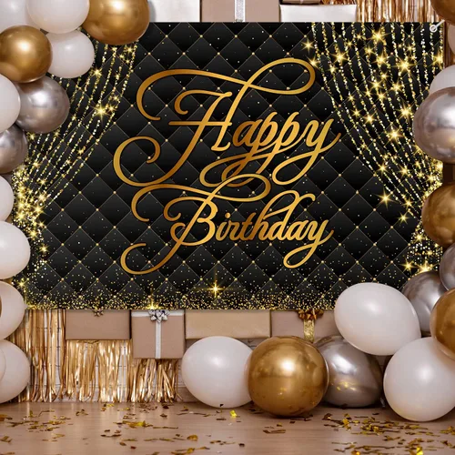 Miniatura 10 de Cartel de feliz cumpleaños 30 años, decoración de cortina real, fondo negro y dorado, cumpleaños de 30 años para mujeres y hombres, suministros