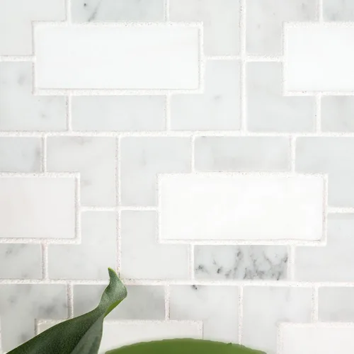 Miniatura 5 de MSI Bianco Dolomite Lynx 12 pulgadas x 12 pulgadas. Azulejo de pared de mosaico de mármol pulido montado en malla con patrón geométrico Bianco Lince