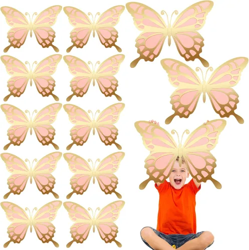 Geyee 12 piezas de decoración de fiesta de mariposa grande 3D de 12 pulgadas, 10 pulgadas, centros de mesa de mariposa grandes para mesas, baby Oro
