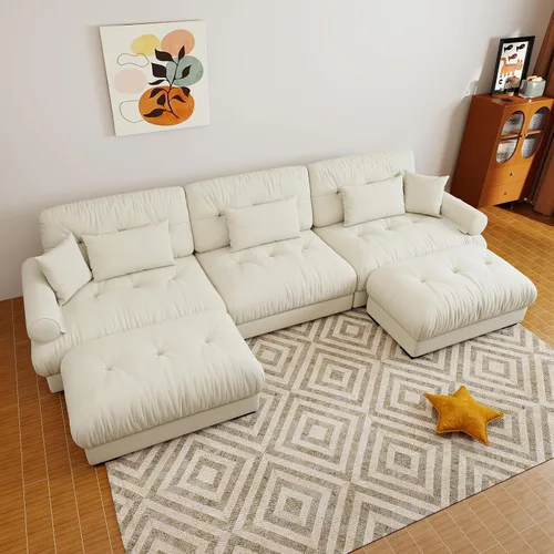 Miniatura 67 de Sofá modular de gran tamaño de 94 pulgadas, sofás seccionales grandes de color beige y blanco para sala de estar, juego de sofá de terciopelo, sofás