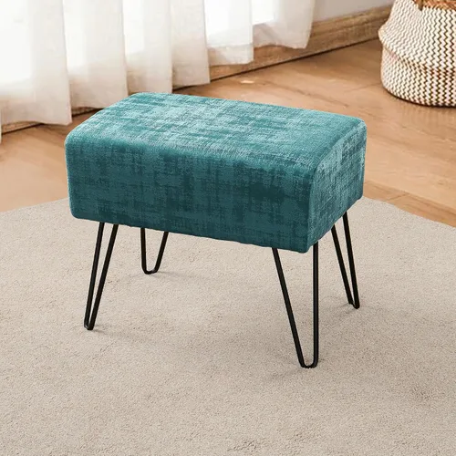 Home Soft Things Otomana otomana de terciopelo texturizado azul, 19 x 13 x 17 pulgadas de alto, color verde ágata, banco otomano de entrada difuso