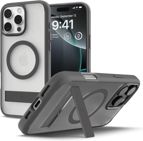 Miniatura 9 de Spigen Funda ultra híbrida S MagFit diseñada para iPhone 15 (2023) [Kickstand] [Amti Yellowing], compatible con MagSafe, color negro