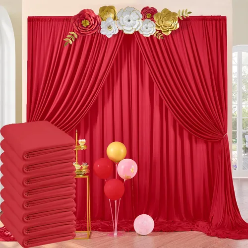 Miniatura 17 de Paneles de cortinas de fondo rojo sin arrugas de 30 x 8 pies para fiestas, cortinas de fondo de fotos de poliéster, 6 paneles de 5 x 8 pies