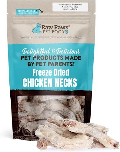 Raw Paws Cuellos de pollo liofilizados para perros y gatos (4 onzas) – Fabricado en Estados Unidos – Golosinas crudas liofilizadas para perros –