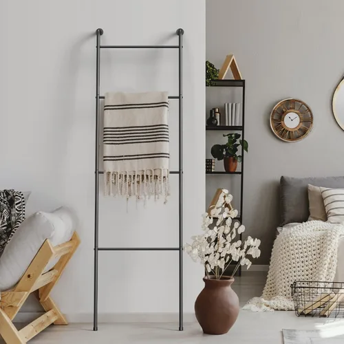Escalera para Mantas Soporte Decorativo Portador de Toallas para Baño, Soporte de Metal Apoyado en Pared para Secar Colchas para Sala de Estar