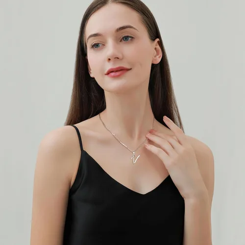 Miniatura 203 de EUDORA Collares de plata esterlina con inicial para mujer, regalos clásicos de 26 letras sin cuello para niñas, hermana, madre hija, cadena de 18