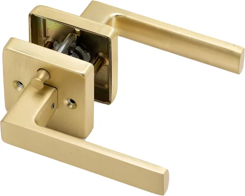 Miniatura 9 de Linkaa Paquete de 2 manijas de puerta cuadradas de latón satinado para puertas interiores para armario y pasillo, lavandería interior (1 par