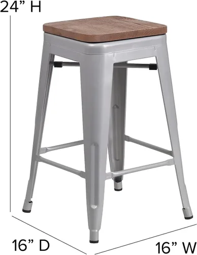 Miniatura 3 de Flash Furniture Kai Taburete de grado comercial para interiores y exteriores, marco de metal negro, asiento de poliresina negra, 24 pulgadas