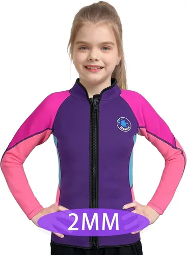 Miniatura 5 de Traje de neopreno para niños y niñas, 0.079 pulgadas, 0.118 pulgadas, manga larga, cremallera frontal, chaqueta térmica para mantener el calor