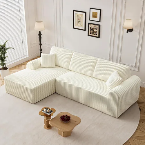 Miniatura 42 de Sofá seccional sin costuras de 108" en forma de L para sala de estar, cómodo sofá de corduroy con chaise, amplios reposabrazos, asiento profundo