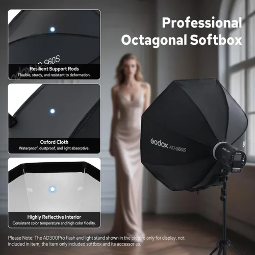 Miniatura 2 de Godox Caja de luz AD-S60S, caja de luz portátil de montaje Godox, caja suave de 23.6 ± 1.2 pulgadas con rejilla para AD400 Pro II AD300 Pro