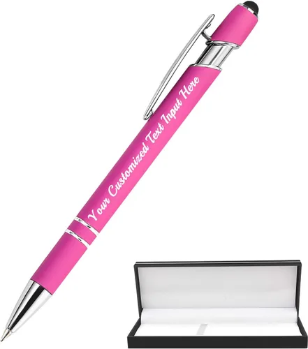 Miniatura 25 de Bolígrafo personalizado, 50 bolígrafos personalizados, grabado a granel con logotipo de nombre, lápiz digital de tinta negra suave con toque