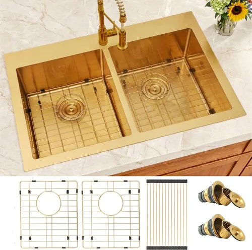 Miniatura 11 de Fregadero de Cocina de Doble Tazón 30" X 18", Fregadero de Cocina Negro de Montaje Inferior, Fregaderos Dobles de Montaje Inferior de Acero Acero