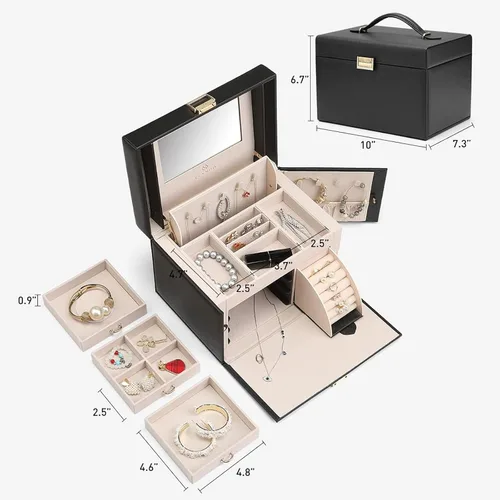 Miniatura 20 de vlando joyero organizador clásico de piel sintética con espejo y con llave