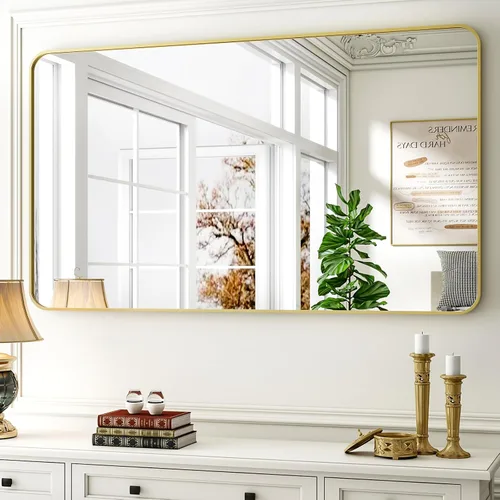 Miniatura 14 de Espejo de baño negro de 36 x 24 pulgadas, moderno espejo rectangular negro para pared con esquinas redondeadas, espejos de baño para tocador, espejo