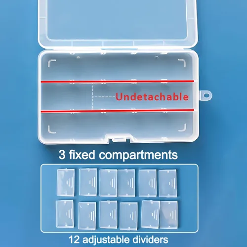 Miniatura 5 de Qualsen Organizador de 15 cuentas con divisores ajustables (paquete de 4), organizador de caja de aparejos y pequeña caja organizadora de plástico