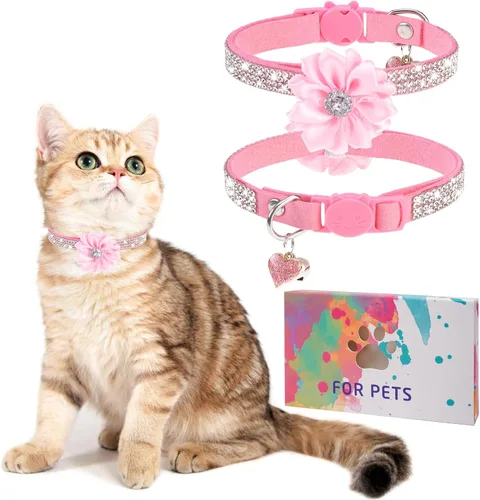 Miniatura 10 de Collar de Gato con Pedrería Desprendible con Cascabel, Collar de Gato con Diamantes con Hebilla de Seguridad de Liberación Rápida para Niña Niño
