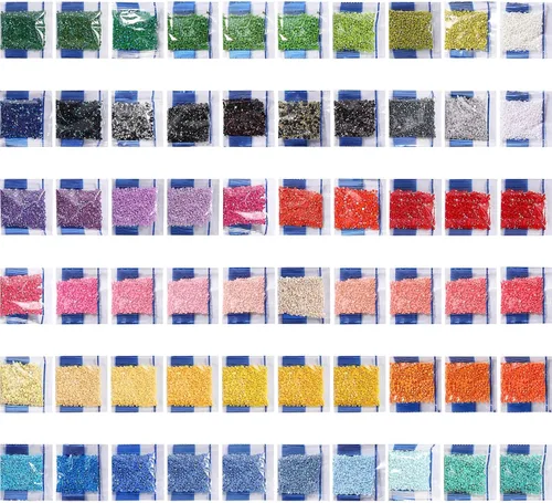 Miniatura 7 de 60000 piezas de cuentas de diamantes de imitación de 60 colores para pintura con diamantes, cuentas redondas de resina de fondo plano, diamantes