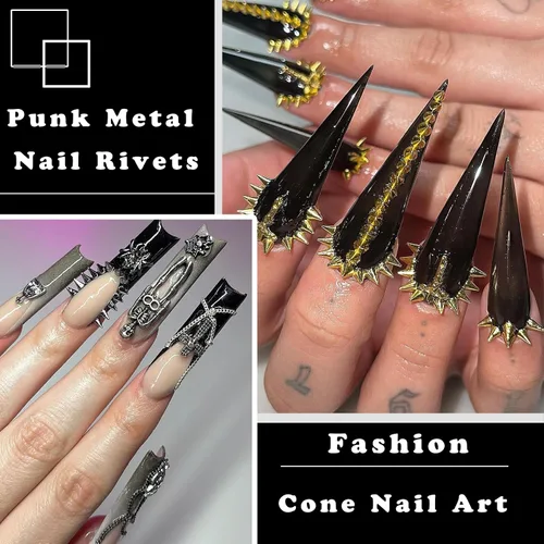 Miniatura 3 de Dijes punk, remaches de metal de 6 cuadrículas, 3 colores, cono metálico, clavos de clavos acrílicos, remaches góticos para uñas, arte de uñas