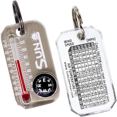 Miniatura 4 de Sun Company Therm-o-Compass Brújula multifuncional con cremallera y termómetro con tabla de enfriamiento de viento Ideal para camping