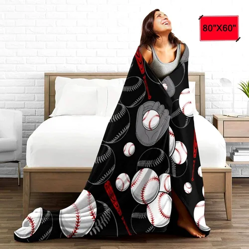 Miniatura 6 de Manta de fútbol súper suave, ligera y acogedora con impresión 3D de franela de béisbol y baloncesto para fanáticos del deporte, regalos para niños