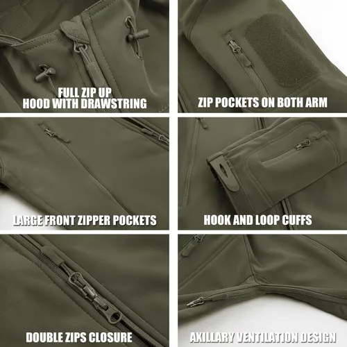 Miniatura 5 de MAGCOMSEN - Chaqueta táctica con capucha para hombre, impermeable, suave, abrigo de invierno