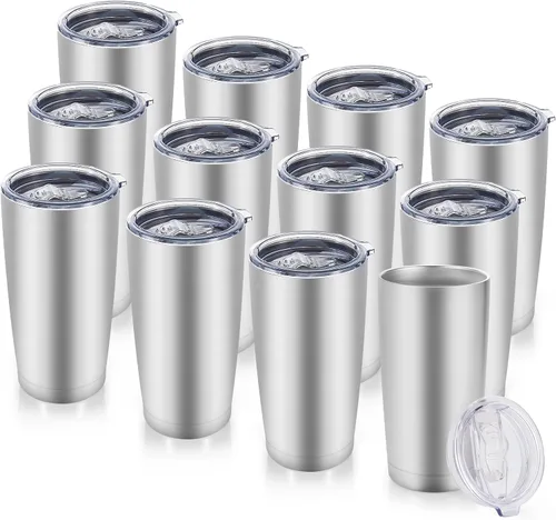 Miniatura 25 de Vaso de acero inoxidable de 20 onzas con tapa, doble pared aislada al vacío, taza de café de 20 onzas con recubrimiento en polvo para bebidas Verde
