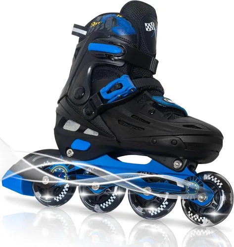 Miniatura 16 de MammyGol Patines en línea para niños y niñas jóvenes, patines ajustables de 4 tallas con ruedas intermitentes de PU, patines en línea agresivos