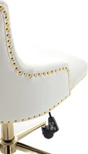 Miniatura 4 de BTEXPERT Silla de oficina en casa con base dorada de piel sintética blanca, ajustable, tapizado de uñas dorado, tapicería, dormitorio, estudio