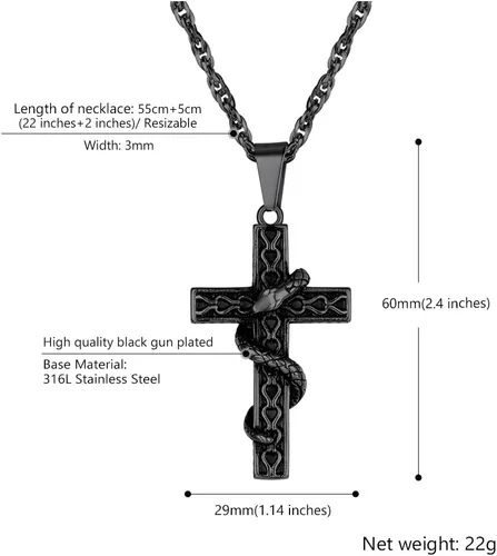Miniatura 3 de PROSTEEL Collar de cruz de serpiente, colgante y cadena de acero inoxidable 316L, collar de cruz de amuleto para hombres y mujeres, ajustable de 22
